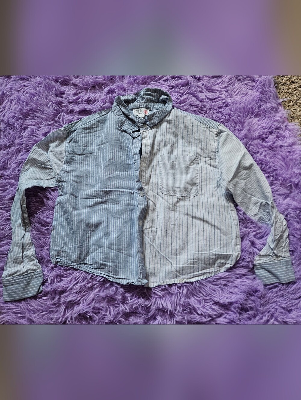 Colorful Planet Blue Cropped Button Up Striped Shirt | Girls 14/16